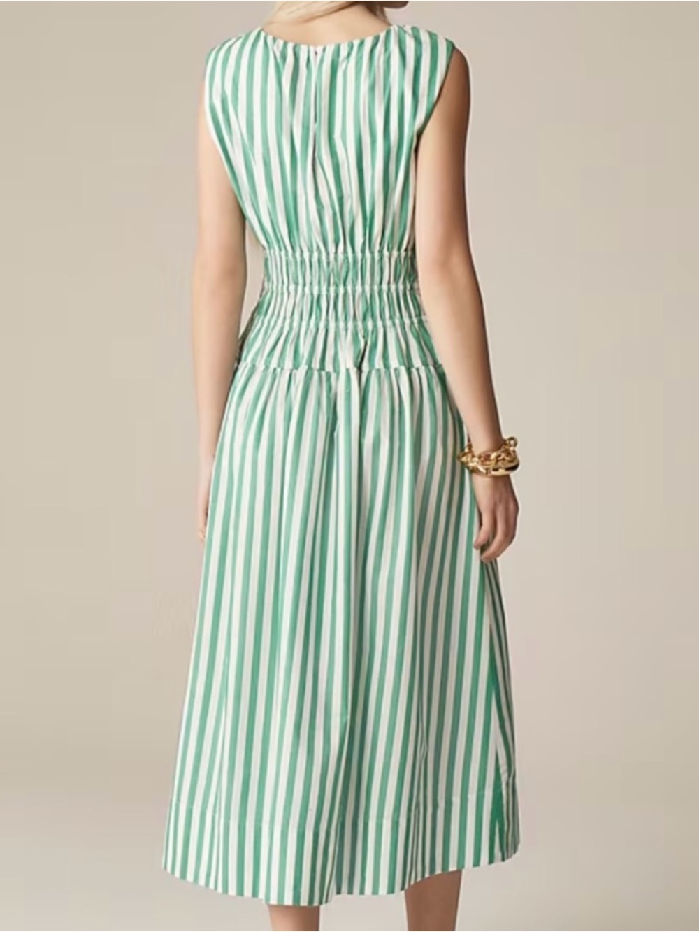 J. Crew Green and White Striped Sleeveless Midi Dress - Picture 3 of 6